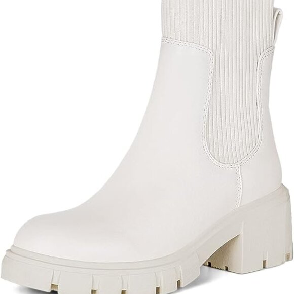 Women's Chelsea Ankle Boots Booties (White) - Picture 1 of 8